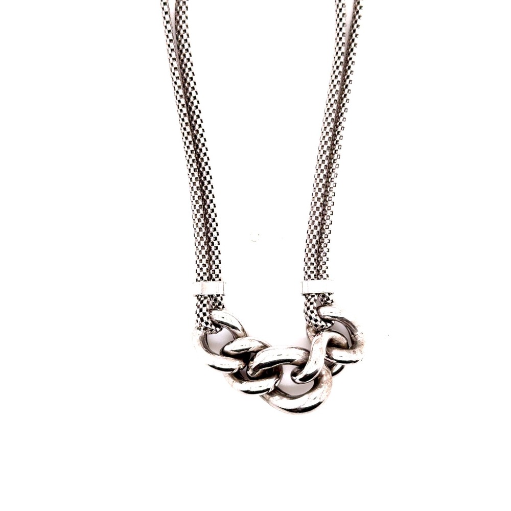 Italy 925 Sterling Silver Double Popcorn Chain Curb Link Necklace 16-18in 14g
